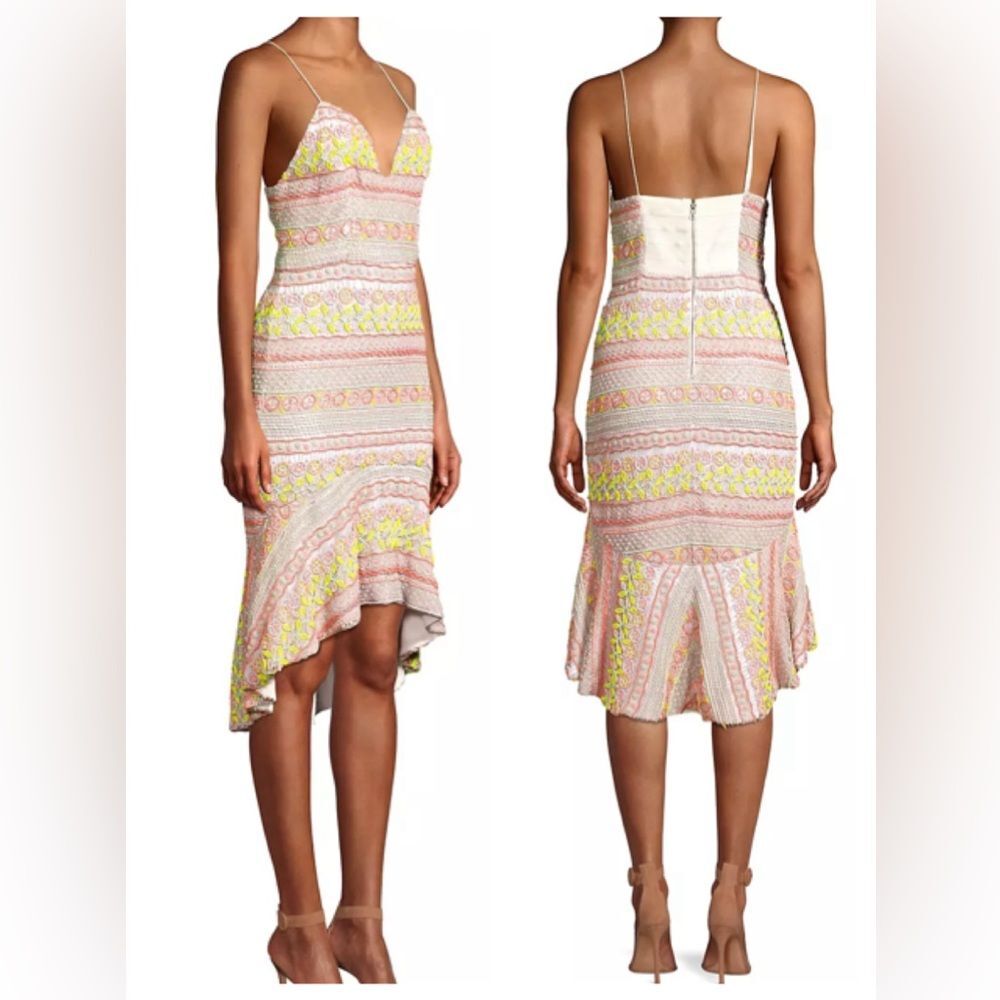 ALICE + OLIVIA Amina Beaded Sweetheart Midi Women's Dress (Size4)